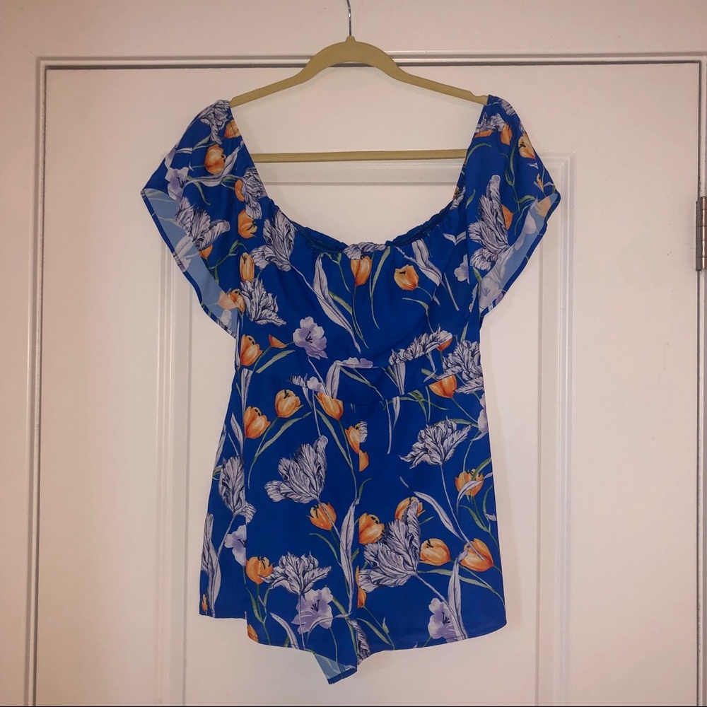 Blue and Orange Floral Romper